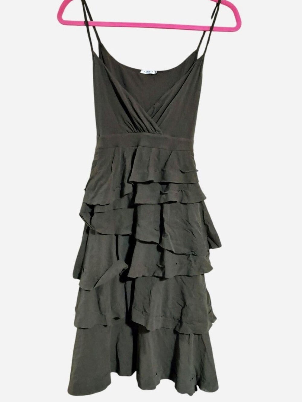 Marella khaki green fairycore midi dress with ruffles size small